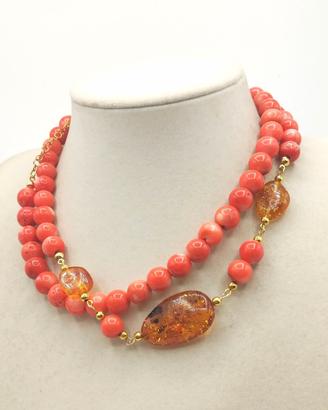 Collana CORALLO e AMBRA