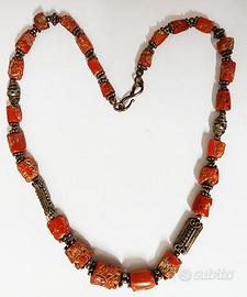vintage collana di corallo roso naturale