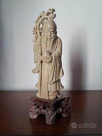 Scultura vintage cinese in pietra, Dio longevità 