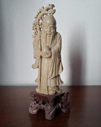 Scultura vintage cinese in pietra, Dio longevità 
