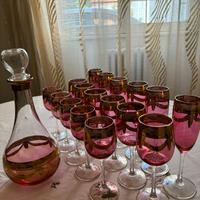 Servizio bicchieri e brocca cristallo /oro