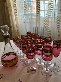 Servizio bicchieri e brocca cristallo /oro