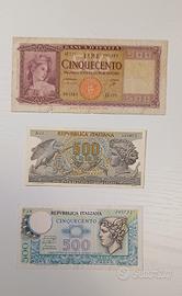 Lotto 3 banconote da 500 Lire 