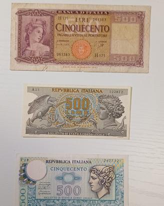 Lotto 3 banconote da 500 Lire 