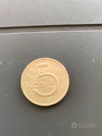 Moneta cinque corone ex Cecosvlovacchia