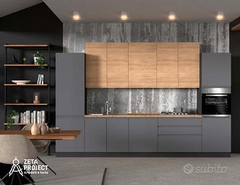 Cucina 360cm grigio rovere con elettrodomestici