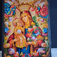 Quadro legno  icona religiosa Madonna  bambino