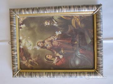 Quadro antico stampa religiosa sacra famiglia comp