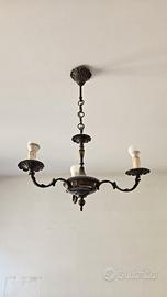 Lampadario antico a 3 luci in ottone