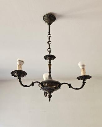 Lampadario antico a 3 luci in ottone