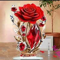 rosa rossa vino 2D con base n acrilico cristallino