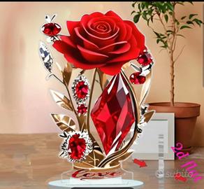 rosa rossa vino 2D con base n acrilico cristallino