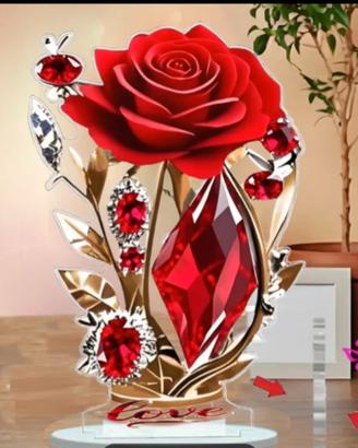 rosa rossa vino 2D con base n acrilico cristallino
