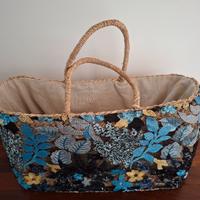 borsa in paglia naturale con ricami