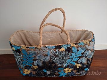 borsa in paglia naturale con ricami