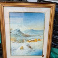Quadro olio su tela paesaggio invernale