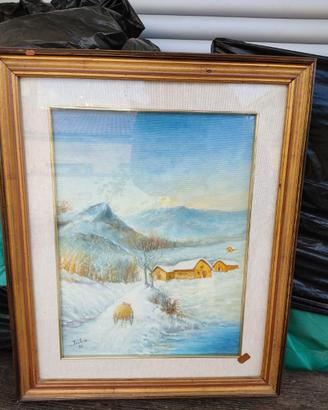 Quadro olio su tela paesaggio invernale