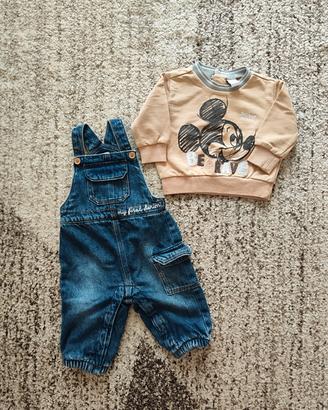 Completo di cotone salopette neonato 3/6 mesi 62cm