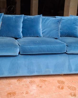 divano 3 posti in velluto blu
