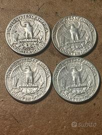 Lotto di 4 monete di quarter dollar argento
