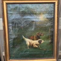 Vecchio Olio su tela inglese "cani da caccia"