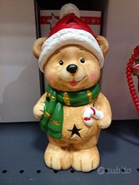 Orso in terracotta natalizio con led 