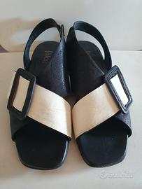 Sandali bassi 37 neri bianchi vera pelle brand Éks