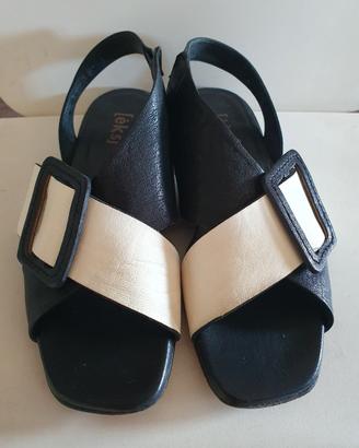 Sandali bassi 37 neri bianchi vera pelle brand Éks