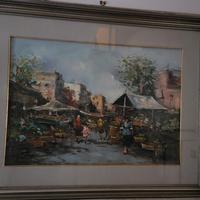 Dipinto di mercato di una città d'epoca cm.97x77
