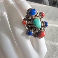 Anello Tibetano in Argento 925 con Turchese, Lapis