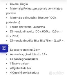 SET BAR ALTO DS ESTERNO CON SGABELLI IN RATTAN