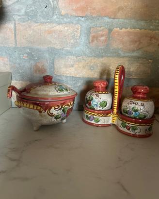 Set condimento vintage Deruta "Grifo"