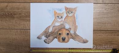 Stampa su cartincino con gatti e cucciolo