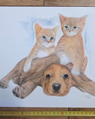 Stampa su cartincino con gatti e cucciolo