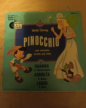 Libro disco 33 giri Pinocchio Walt Disney 1968
