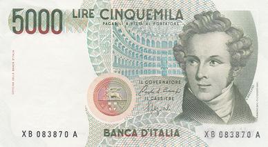 5000 LIRE ITALIA VINCENZO BELLINI SERIE XB....RARA