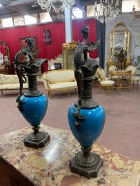 Coppia vasi porcellana e bronzo
