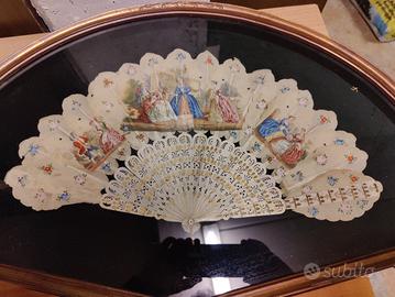 ventaglio antico da collezione completo di cornice
