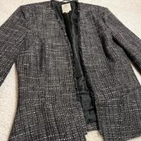 Blazer Tweed Donna Nero Grigio Elegante 34
