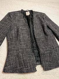Blazer Tweed Donna Nero Grigio Elegante 34