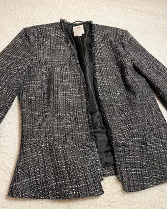 Blazer Tweed Donna Nero Grigio Elegante 34