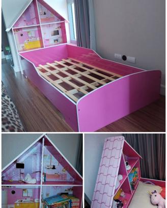 Letto Montessori con libreria a casetta