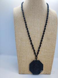 Pendaglio Ottagonale Yin Yang in Ossidiana Nera