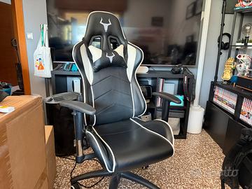 Sedia Gaming in pelle  Bianca Nera