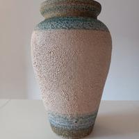 Vaso 32cm beige dipinto a mano verde e azzurro