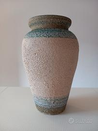 Vaso 32cm beige dipinto a mano verde e azzurro