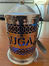 Zuccheriera in vetro blu con montatura in metallo