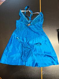 Completo Victoria Secrets lingerie  raso blu