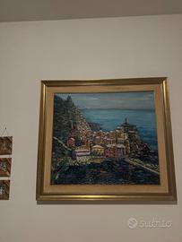 Dipinto a olio su tela Vernazza(1979) Solo tela