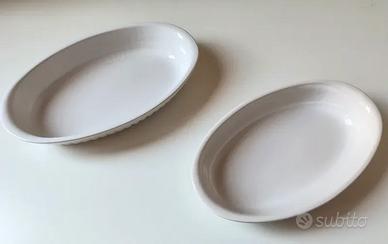 2 pirofile ovali in ceramica bianche 22x13x3,5